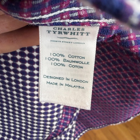 Charles Tyrwhitt Shirt Mens 15.5 34 Blue White Non Iron Slim Fit Dress Check - Picture 5 of 10